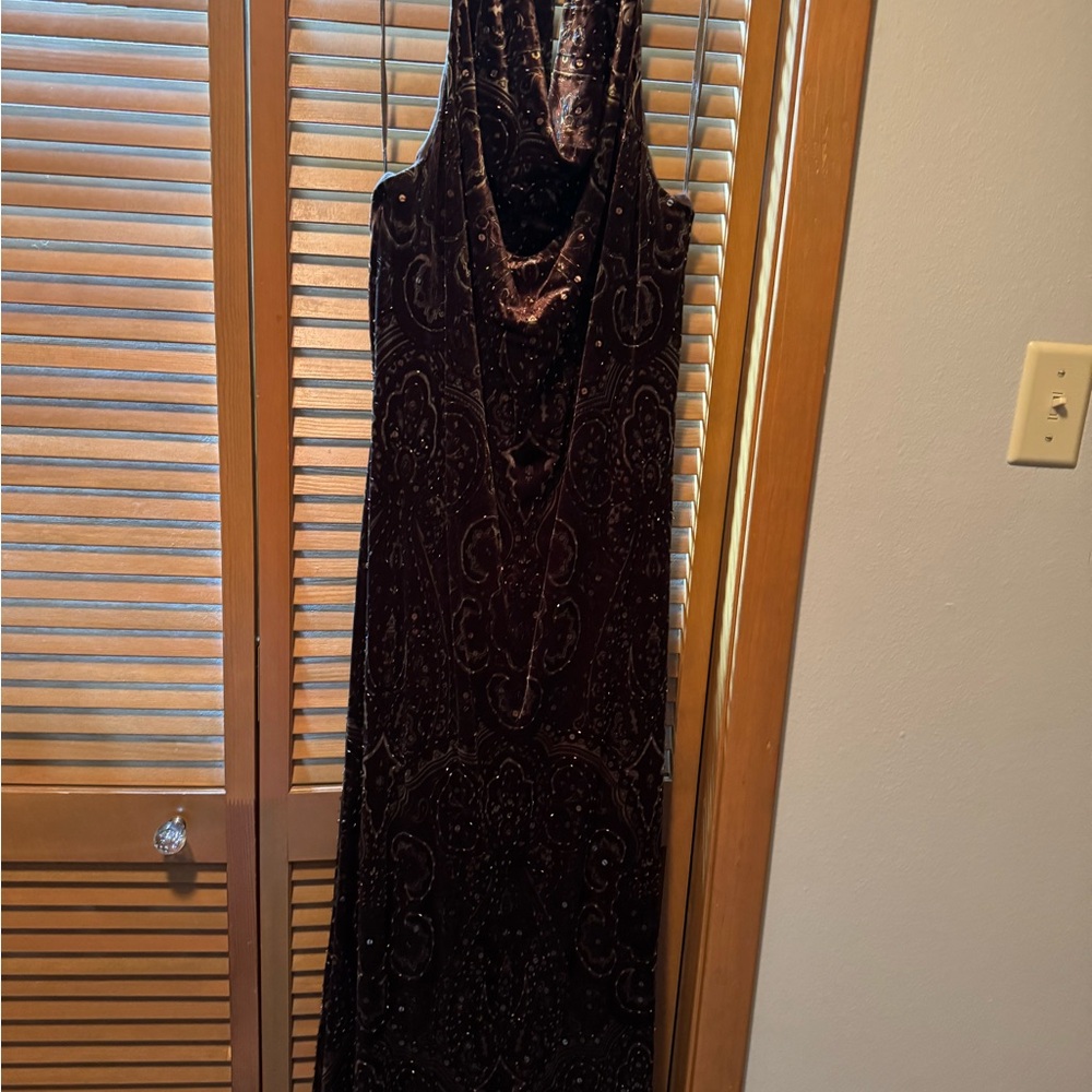 Adrianna Papell Rich Brown Velvet Maxi Dress